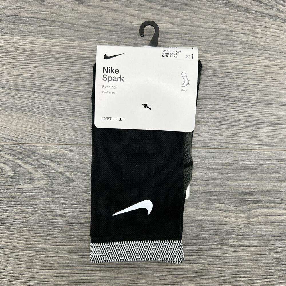 Nike Spark Cushioned Crew Running Socks Small 7.5 - 9 Womens Sz 6Y-7.5Y Black